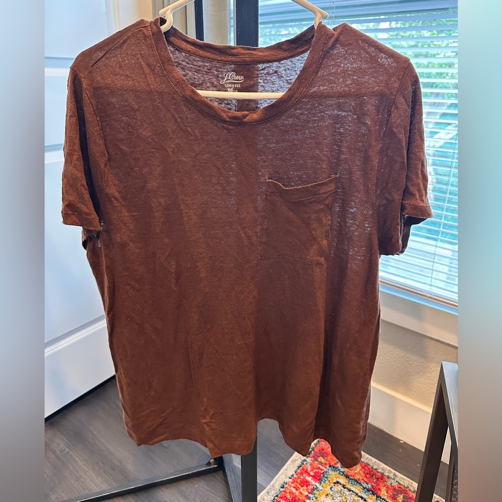 J. Crew Brown Linen Short-Sleeve Pocket Tee